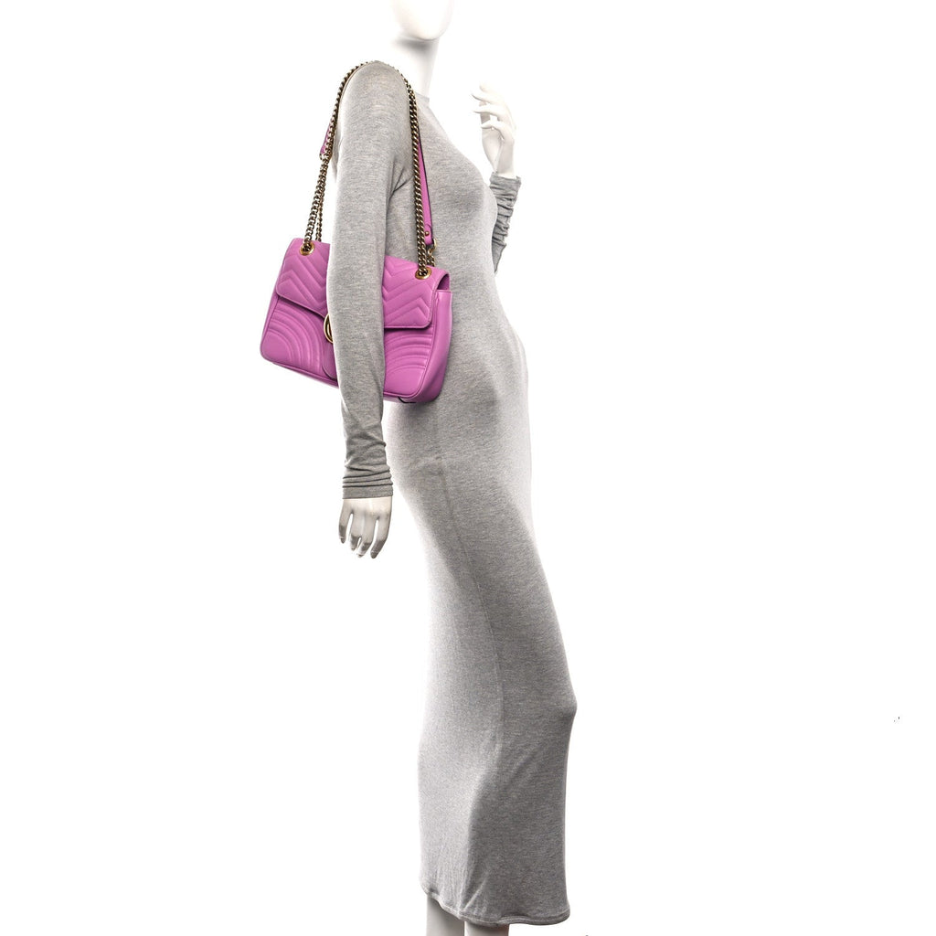 Calfskin Matelasse Medium GG Marmont Shoulder Bag Candy Mousse