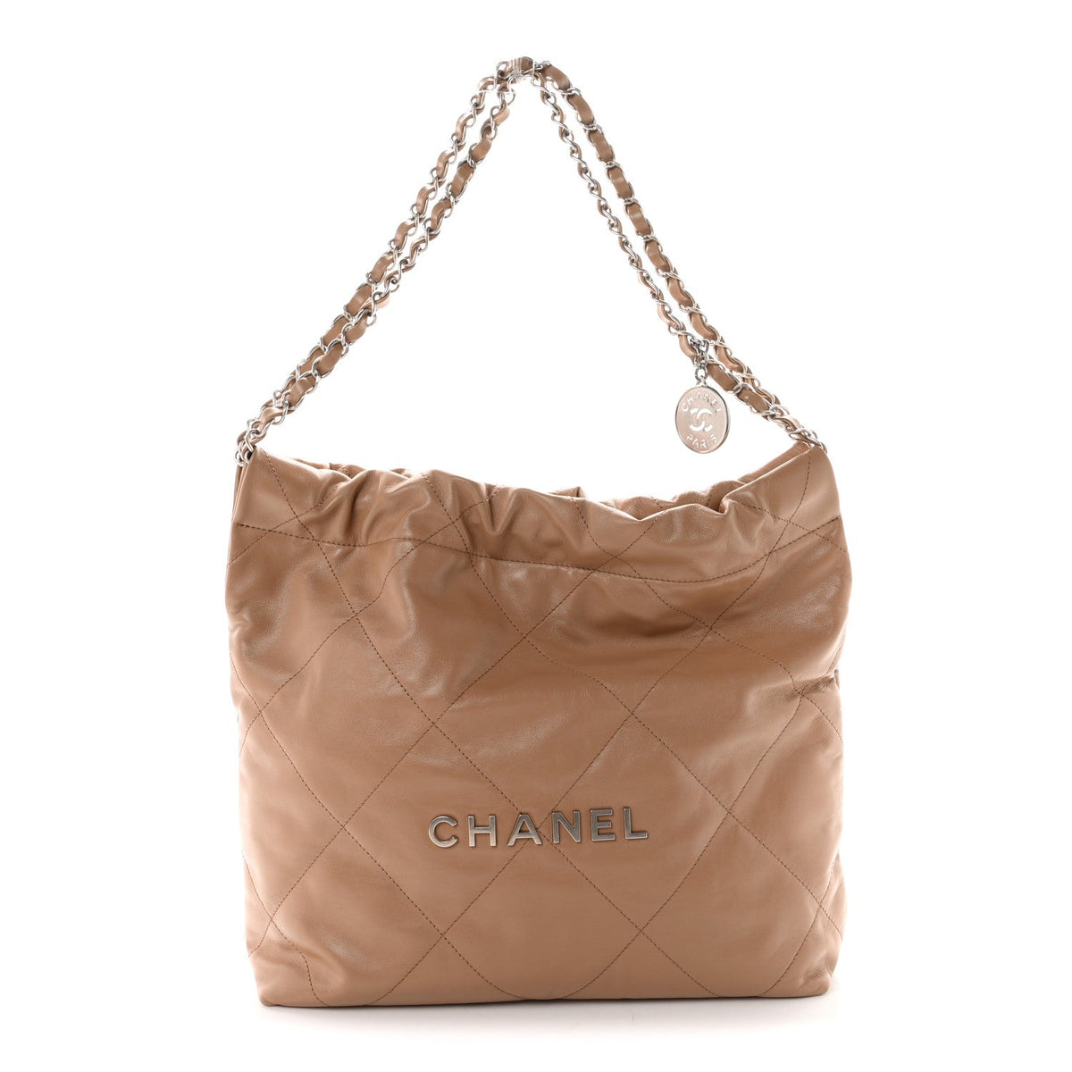 Shiny Calfskin Quilted Small Chanel 22 Beige