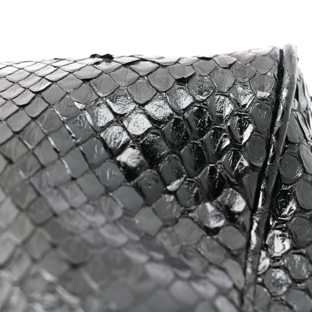 Snakeskin Half Horsebit Medium Shoulder Bag Black