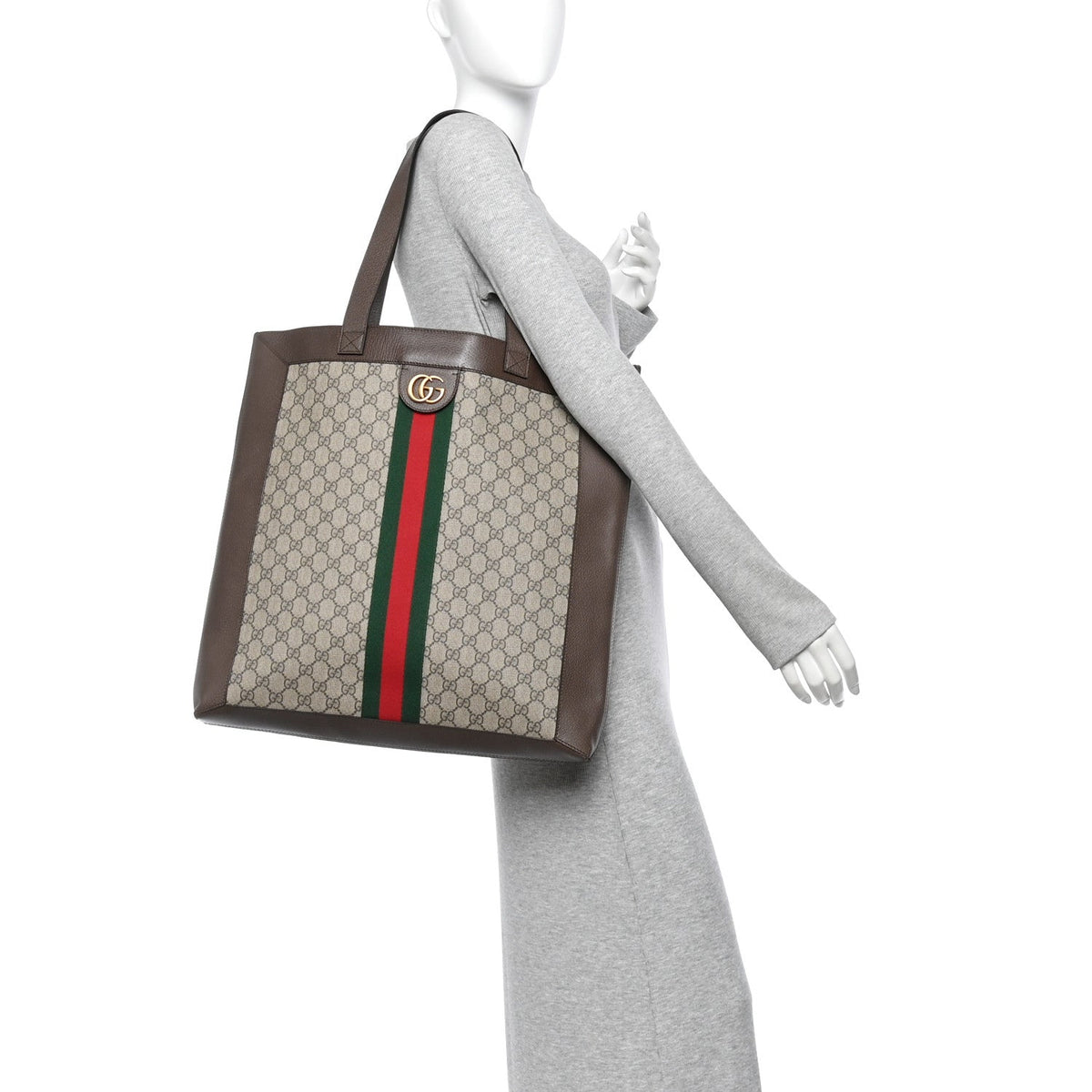 GG Supreme Monogram Web Large Ophidia Vertical Shopping Tote Brown