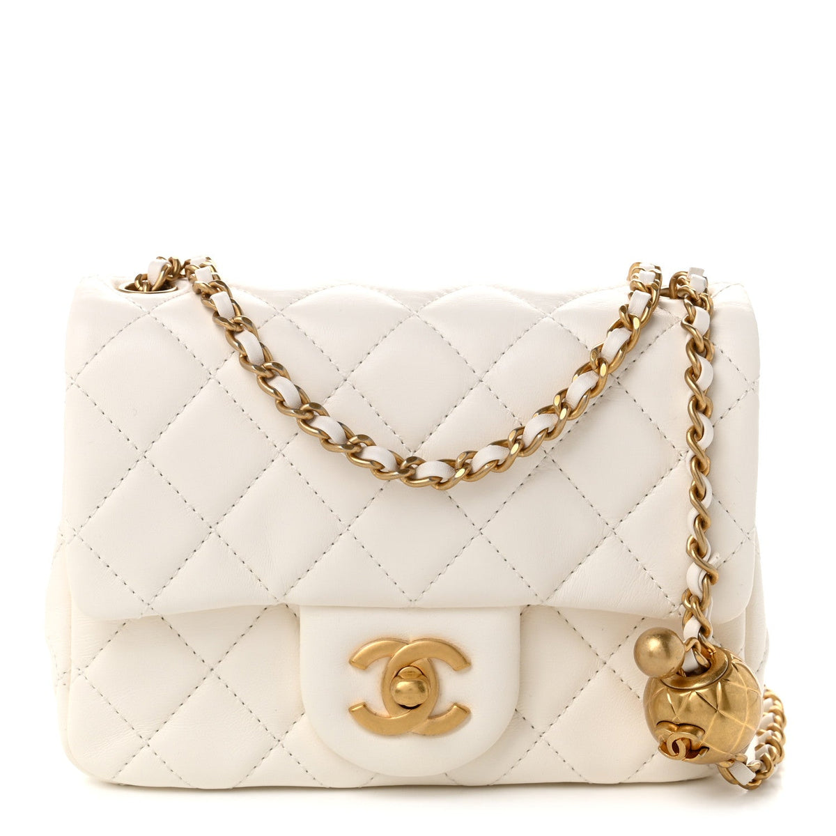 Lambskin Quilted Mini Pearl Crush Flap White