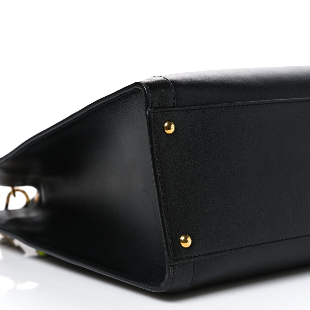 Calfskin Medium Diana Tote Bag Black Yellow Fluo
