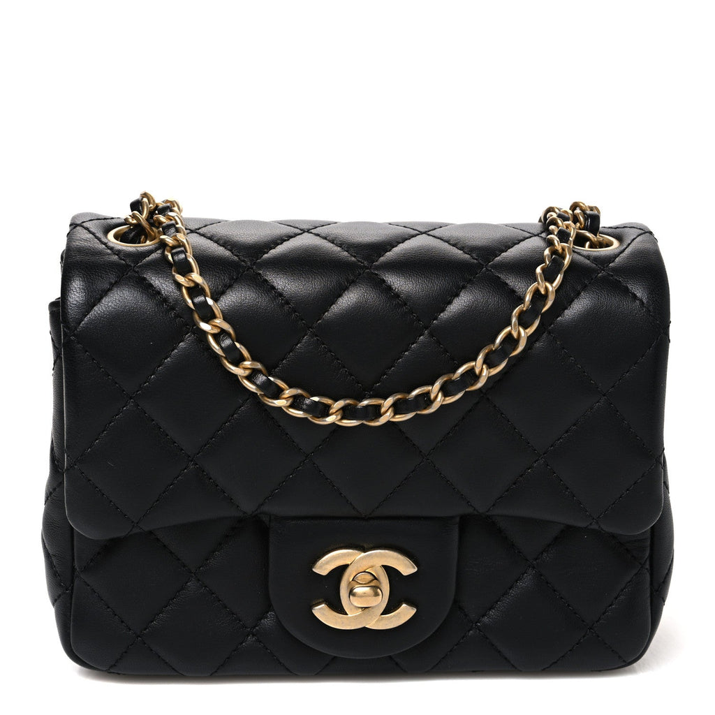 Lambskin Quilted Mini Pearl Crush Flap Black