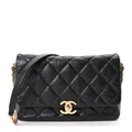 Shiny Caviar Quilted Large Chain Melody Flap Black