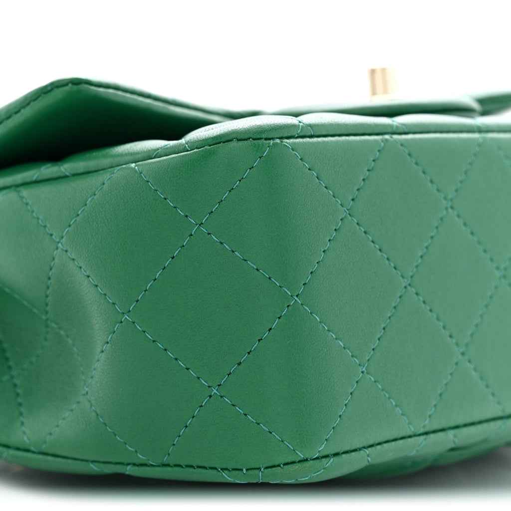 Lambskin Quilted Mini Top Handle Rectangular Flap Green
