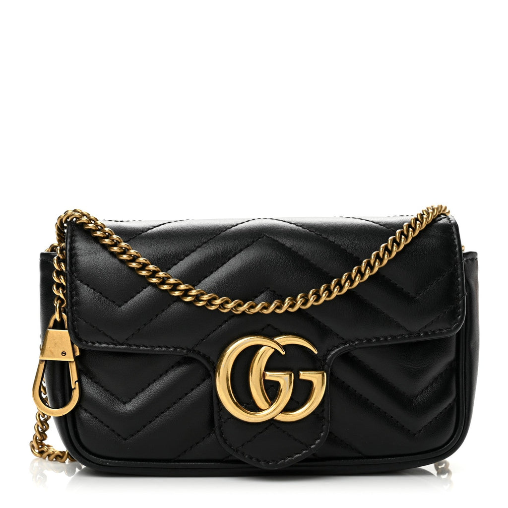 Calfskin Matelasse Super Mini GG Marmont Shoulder Bag Black