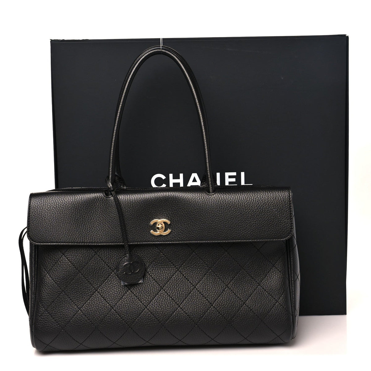 Grained Calfskin Stitched Urban Essentials Shopping Bag Black