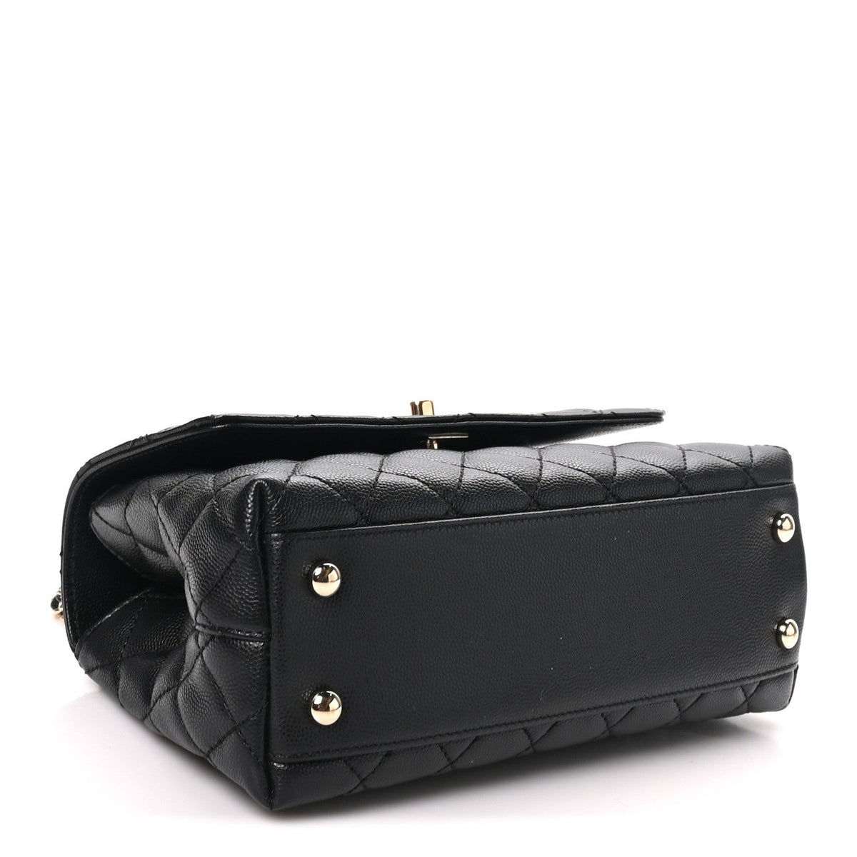 Caviar Quilted Lizard Embossed Mini Coco Handle Flap  Black