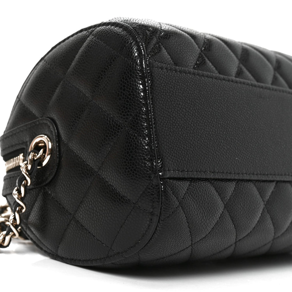 Caviar Quilted Barrel Clutch With Chain  Black