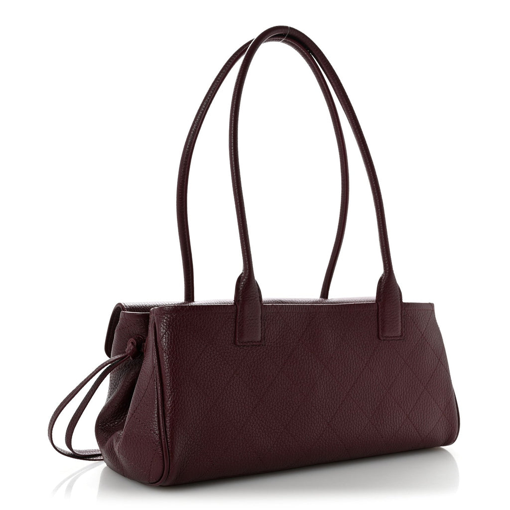 Grained Calfskin Stitched Urban Essentials Small Shopping Bag Burgundy