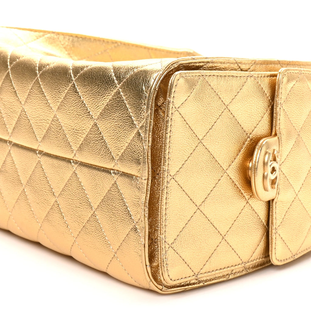 Metallic Caviar Quilted Small Chanel 25 Handbag Gold