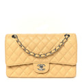 Caviar Quilted Medium Double Flap Light Yellow