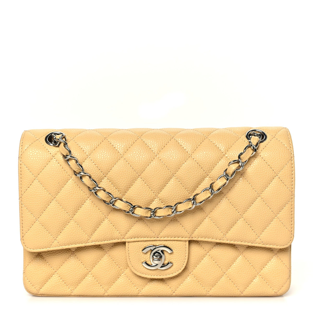 Caviar Quilted Medium Double Flap Light Yellow
