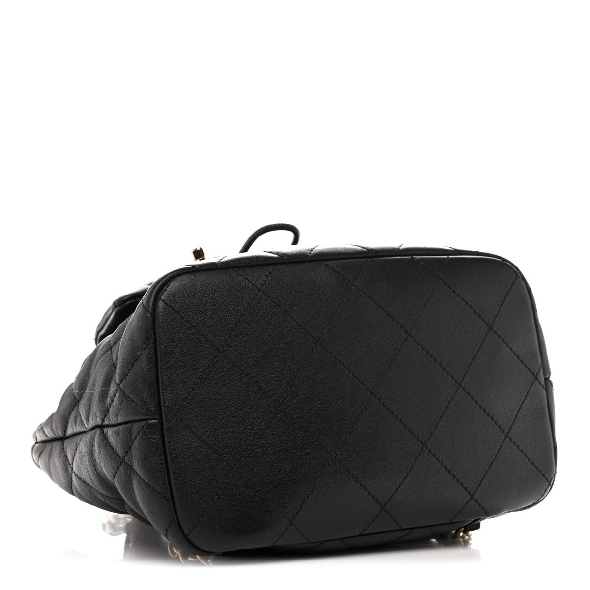 Calfskin Quilted Double Pocket Drawstring Backpack Black