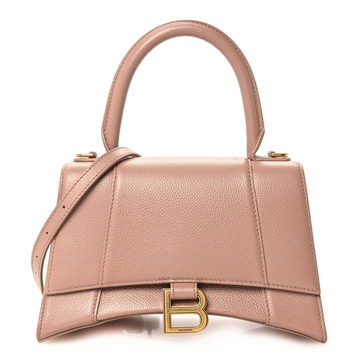 Grained Calfskin Small Hourglass Top Handle Bag Nude Beige