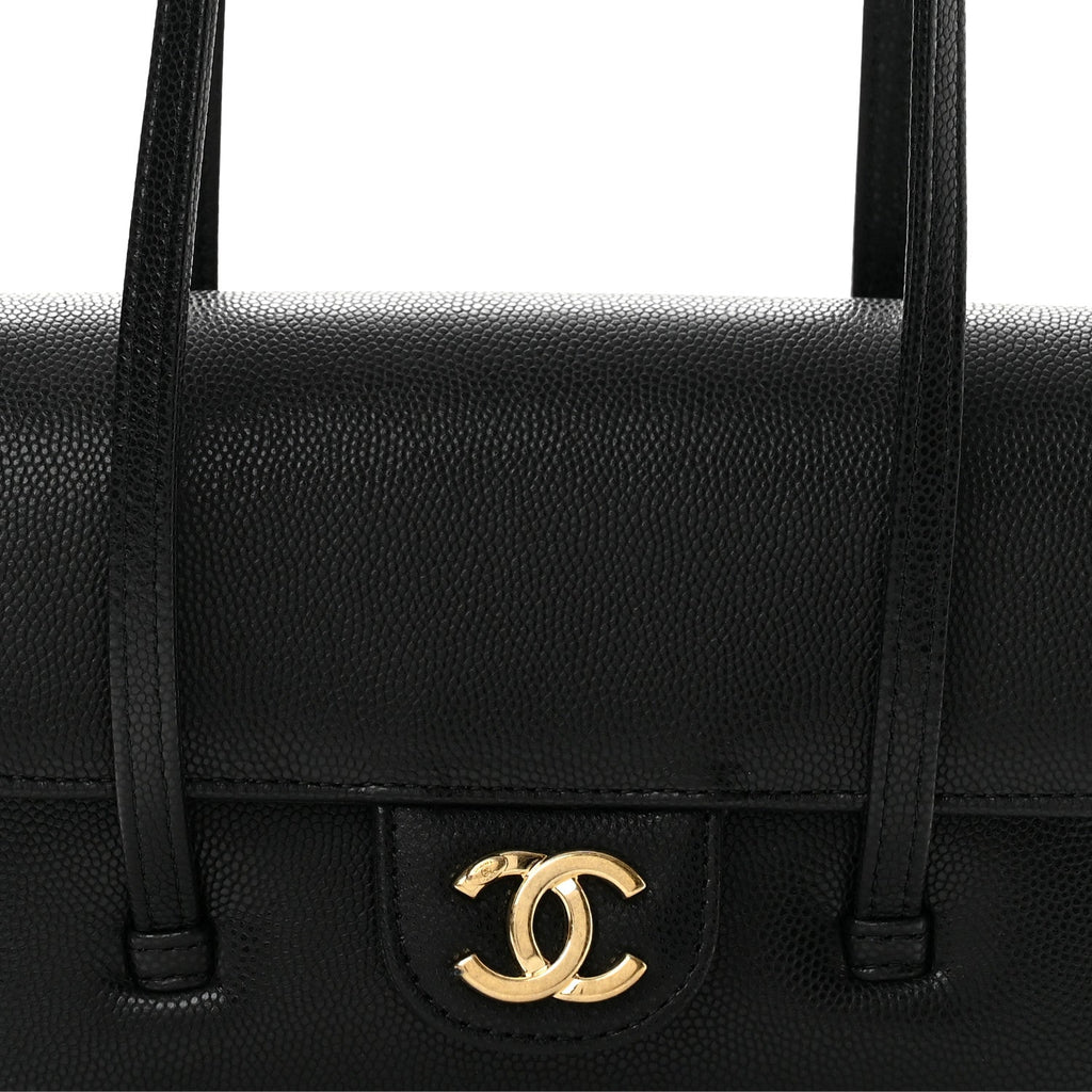 Shiny Caviar Mini Preppy Coco Shoulder Bag Black