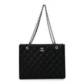 Caviar Quilted Large Shopping Tote Black