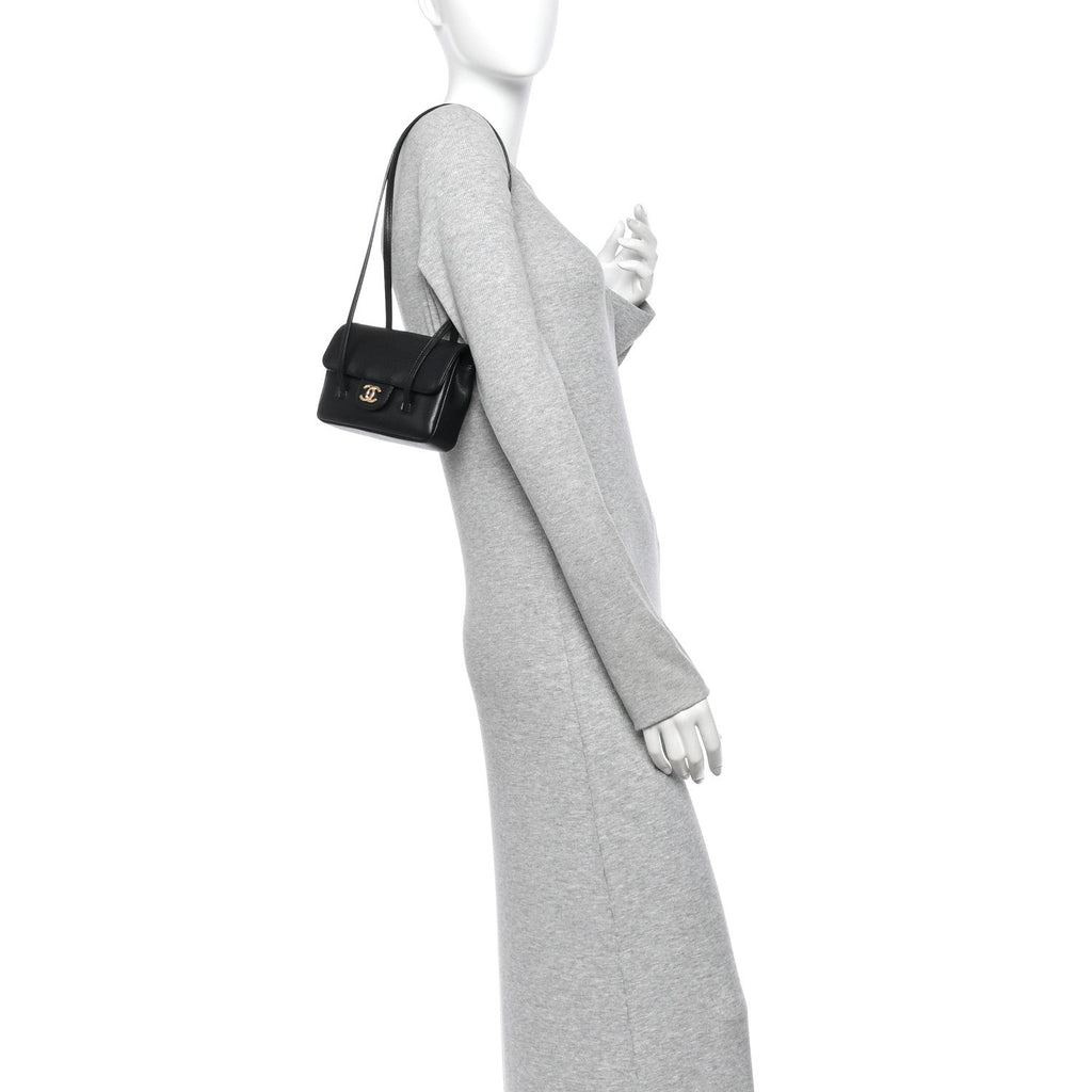 Shiny Caviar Mini Preppy Coco Shoulder Bag Black