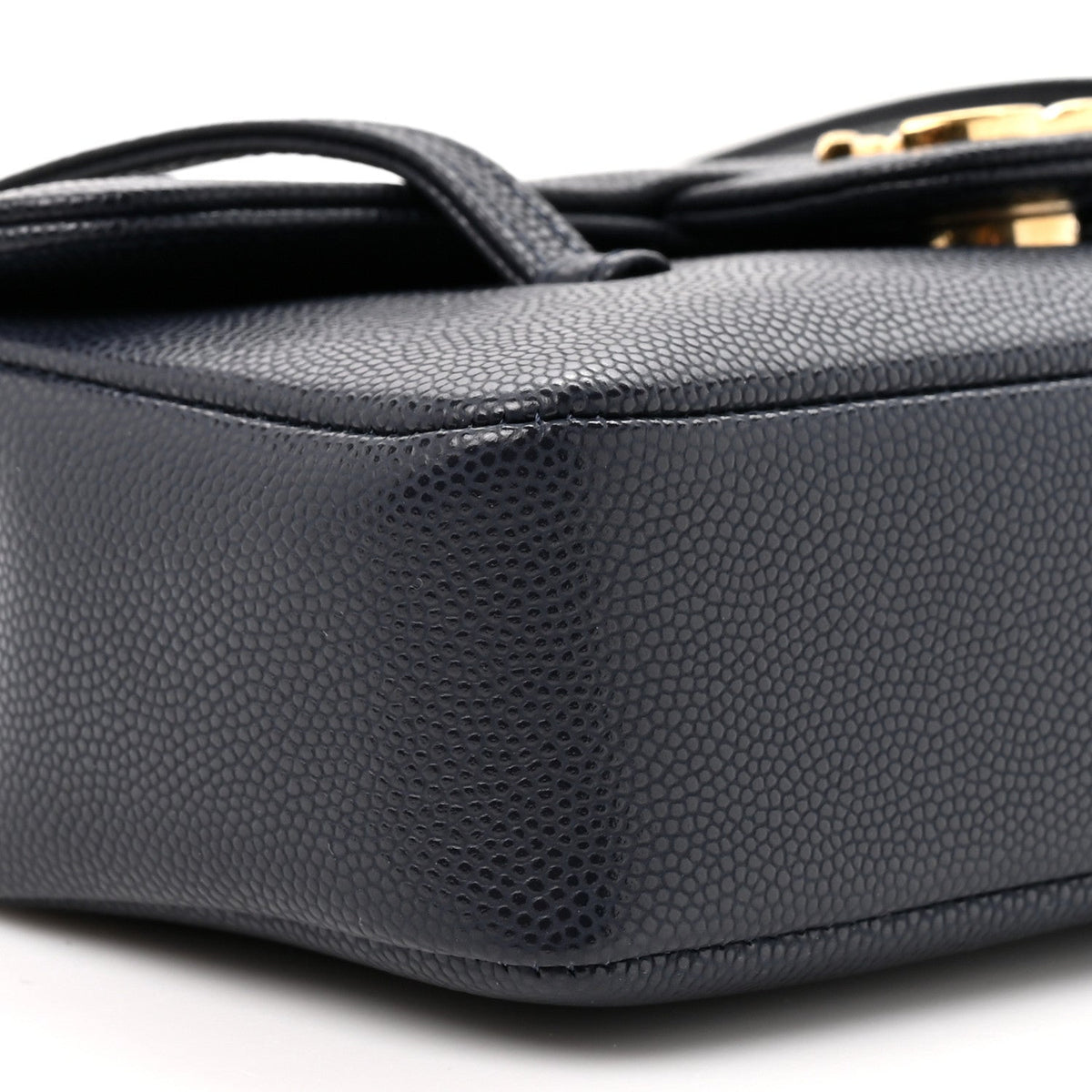 Shiny Caviar Mini Preppy Coco Shoulder Bag Dark Blue