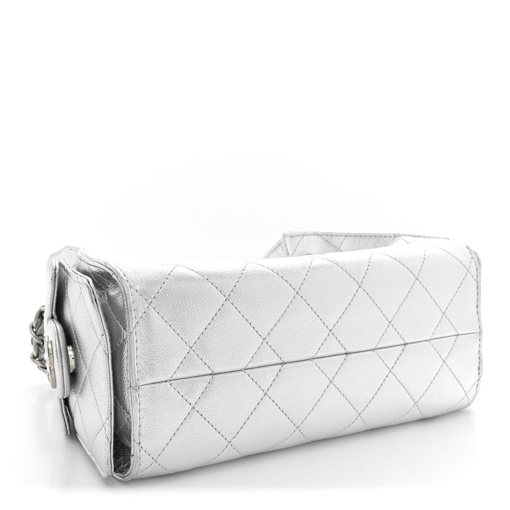 Metallic Caviar Quilted Mini Chanel 25 Handbag Silver