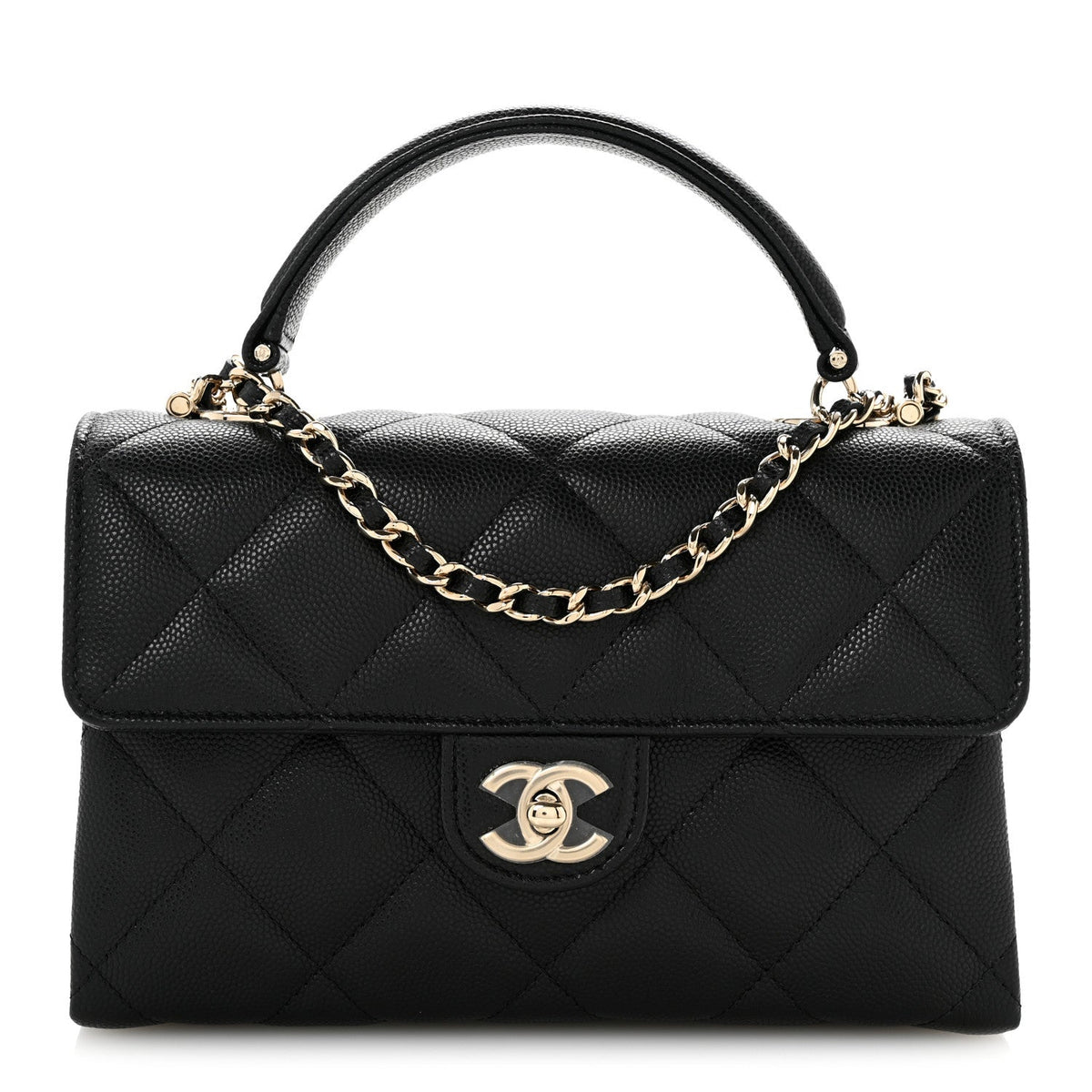 Caviar Quilted Retro Mini Twist Top Handle Clutch Flap Black