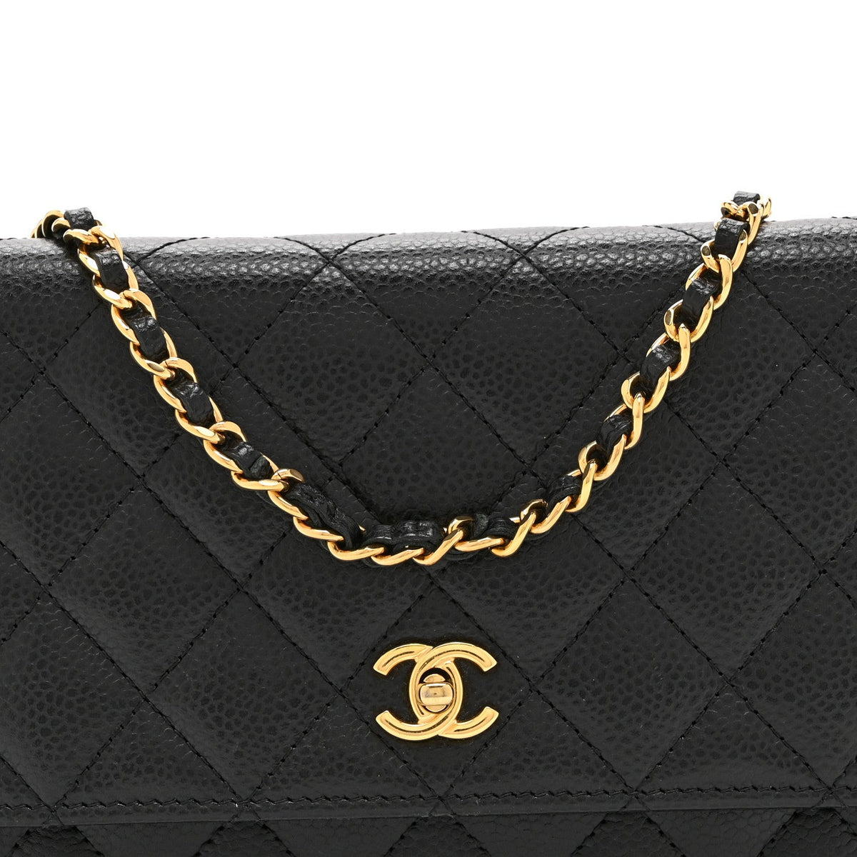Caviar Quilted CC Turnlock Wallet On Chain WOC Black