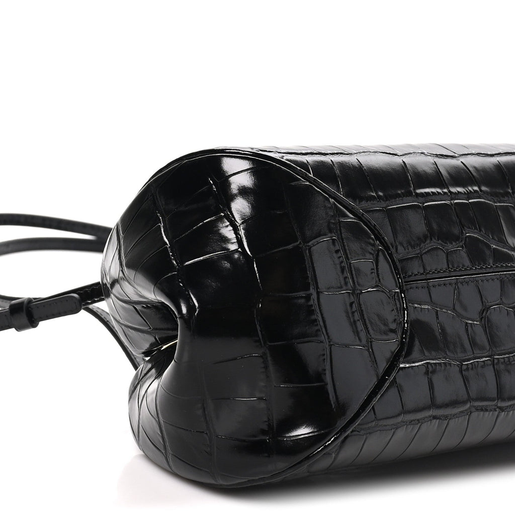 Calfskin Crocodile Embossed Pretty CC Clutch With Strap Black