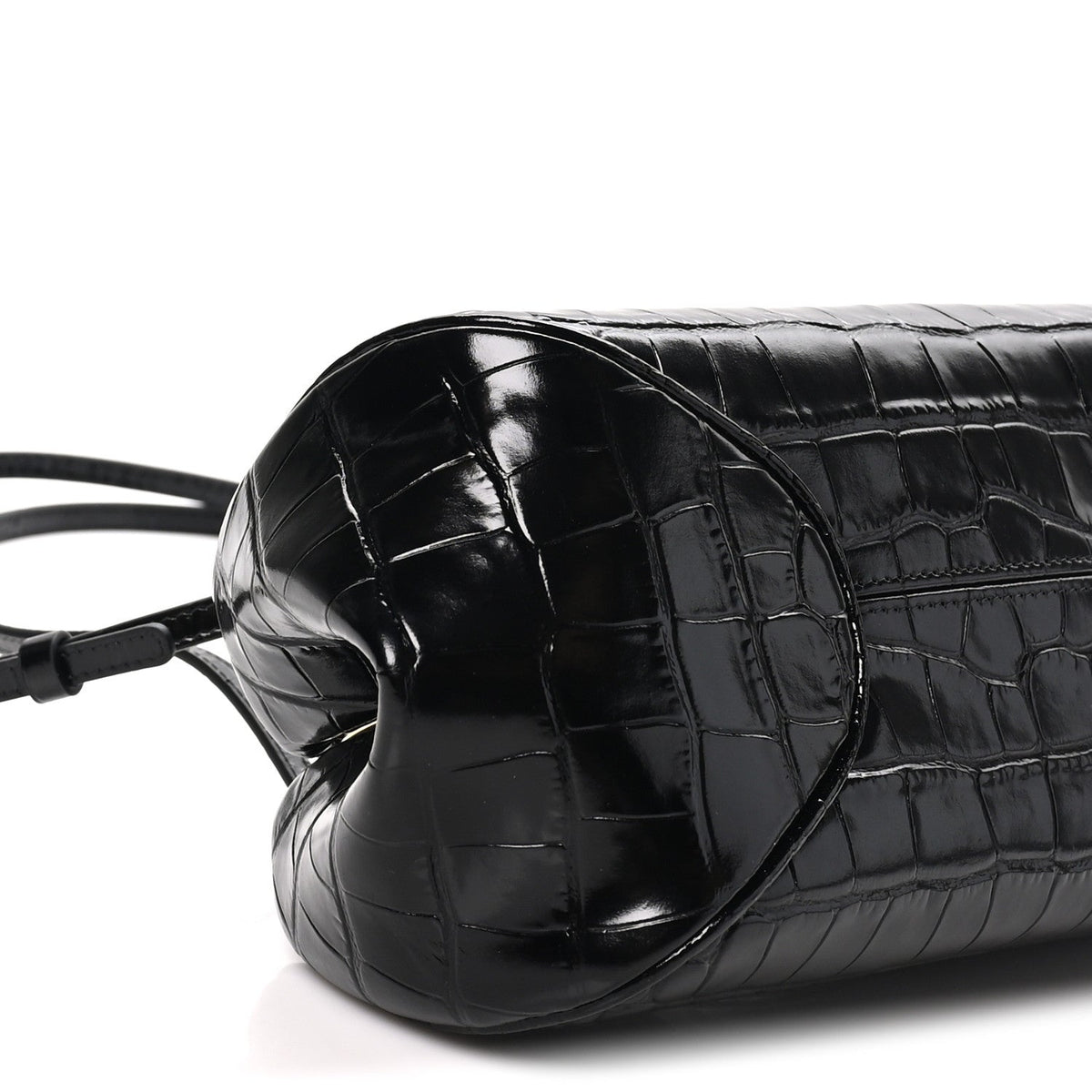 Calfskin Crocodile Embossed Pretty CC Clutch With Strap Black