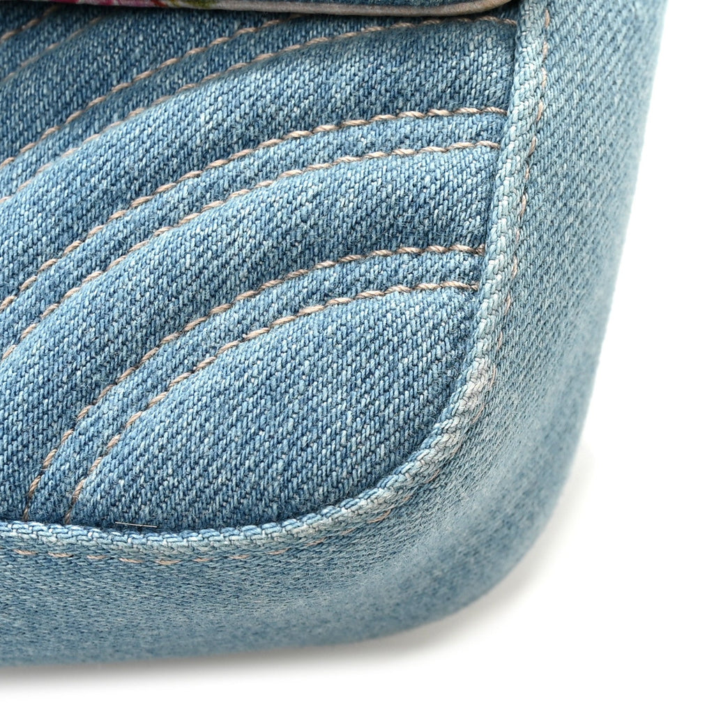 Denim Matelasse Mini Pearly GG Marmont Shoulder Bag Blue