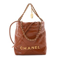 Shiny Calfskin Quilted Mini Chanel 22 Light Brown