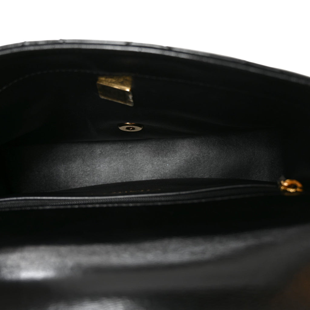 Shiny Lambskin Quilted Twisted Links Top Handle Flap Black