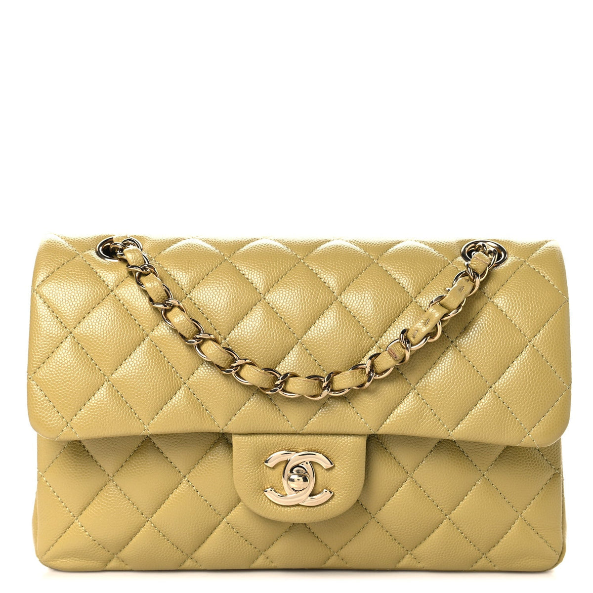 Caviar Quilted Small Double Flap Light Yellow