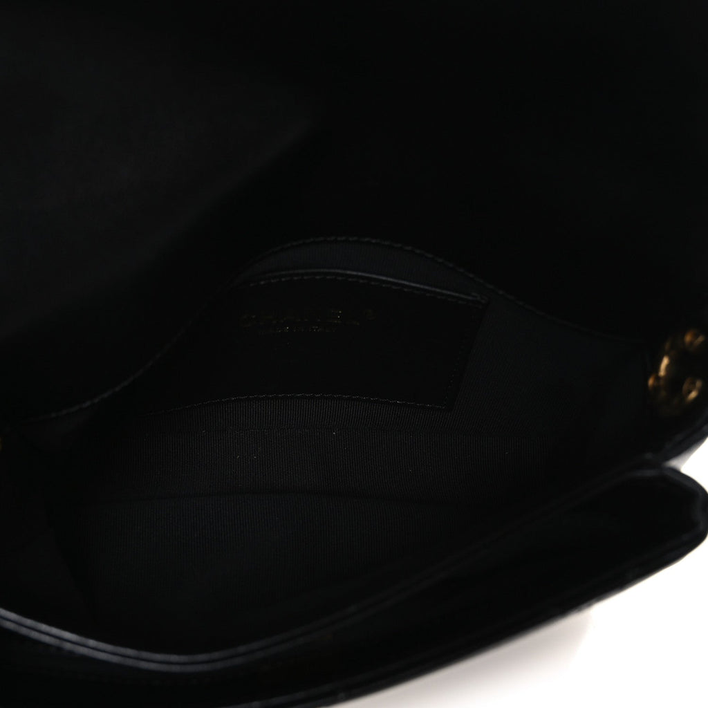 Lambskin Quilted Enamel Chain Logo Mini Flap Black