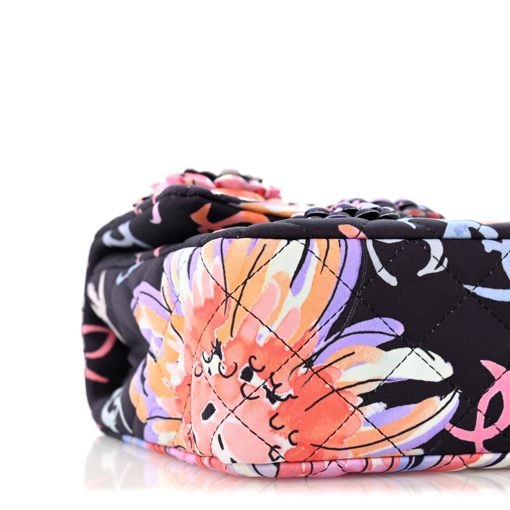 Printed Fabric Quilted Camellia Flap Black Multicolor