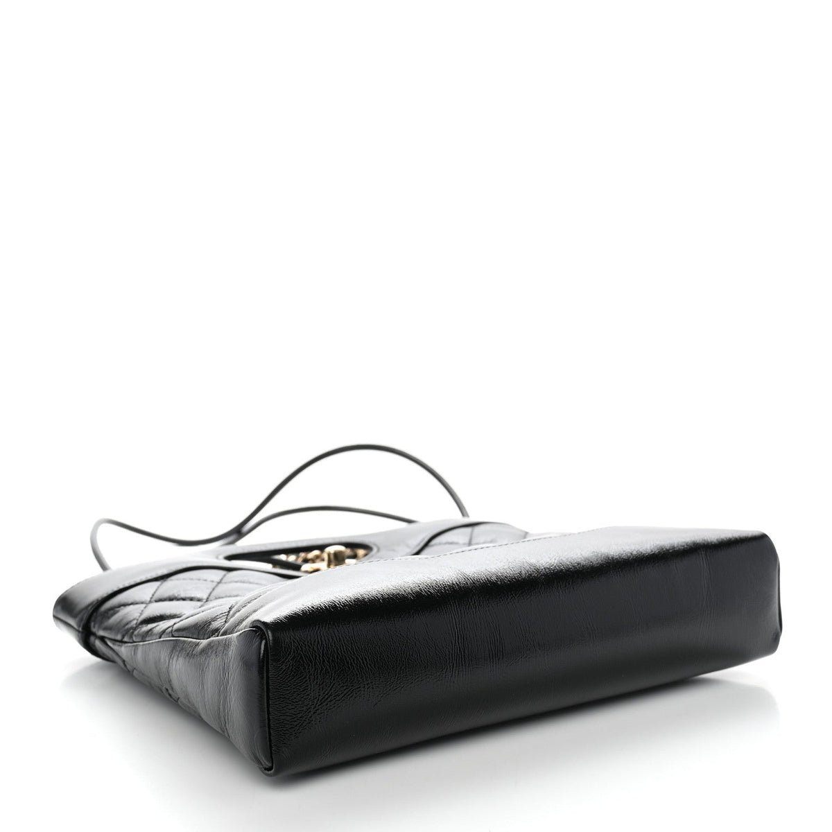 Shiny Crumpled Calfskin Quilted Mini 31 Shopping Bag Black