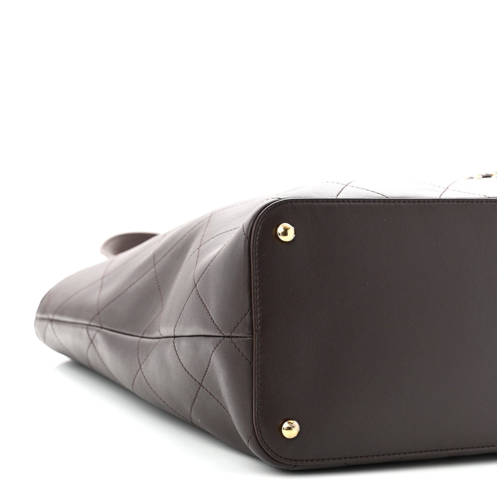 Calfskin Stitched Maxi Shopping Bag Dark Brown