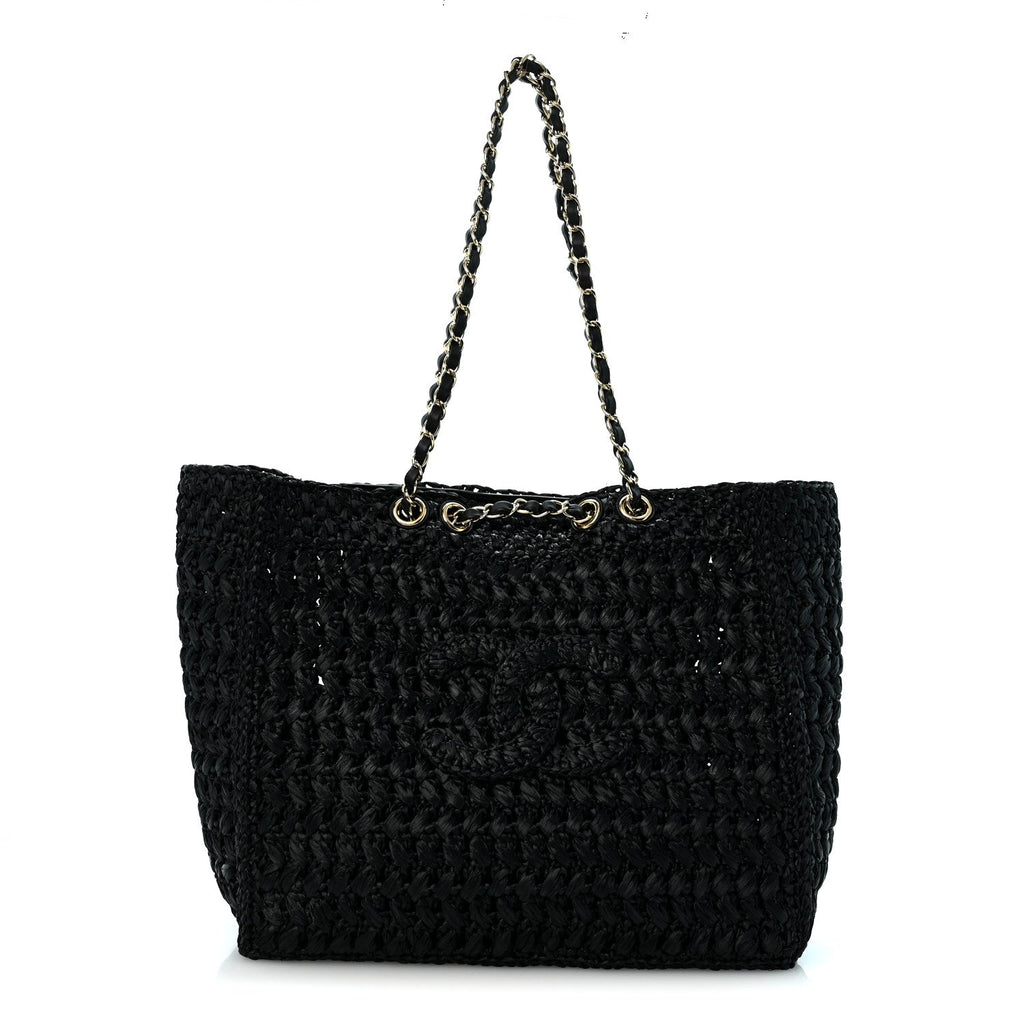 Raffia Coco Beach Shopping Bag Black