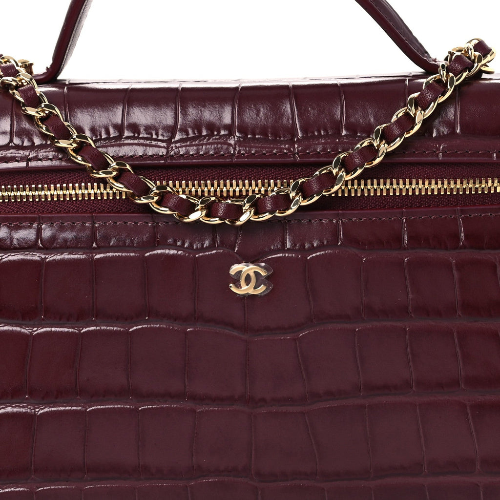 Calfskin Crocodile Embossed Crococo Exoticoco Vanity With Chain Dark Burgundy
