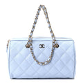 Caviar Quilted Barrel Clutch With Chain Light Blue