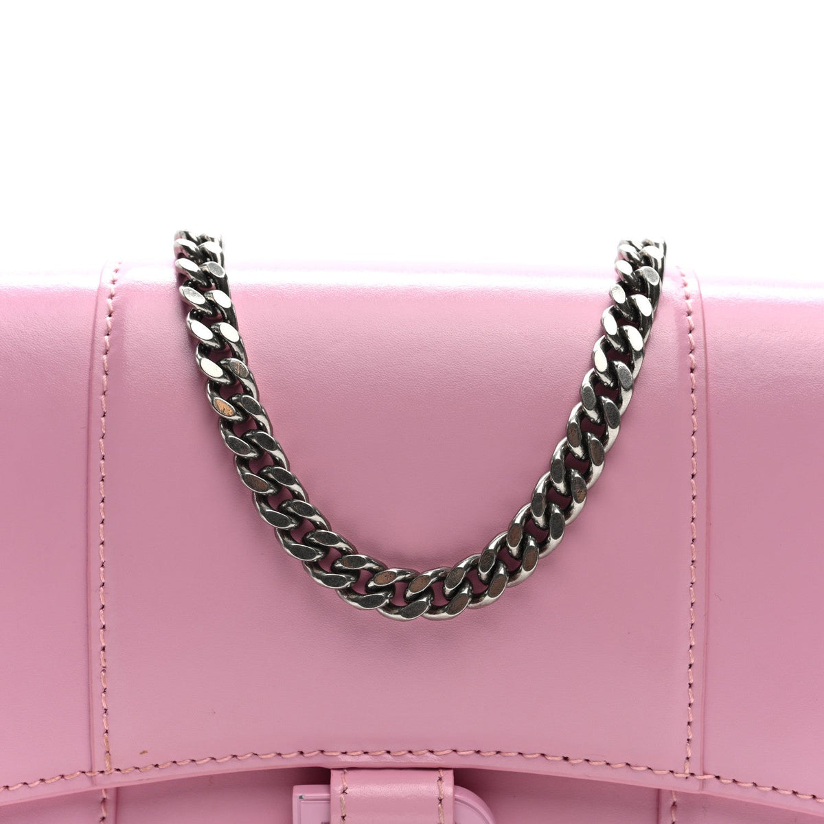 Shiny Box Calfskin Tonal B Hourglass Chain Bag Candy Pink