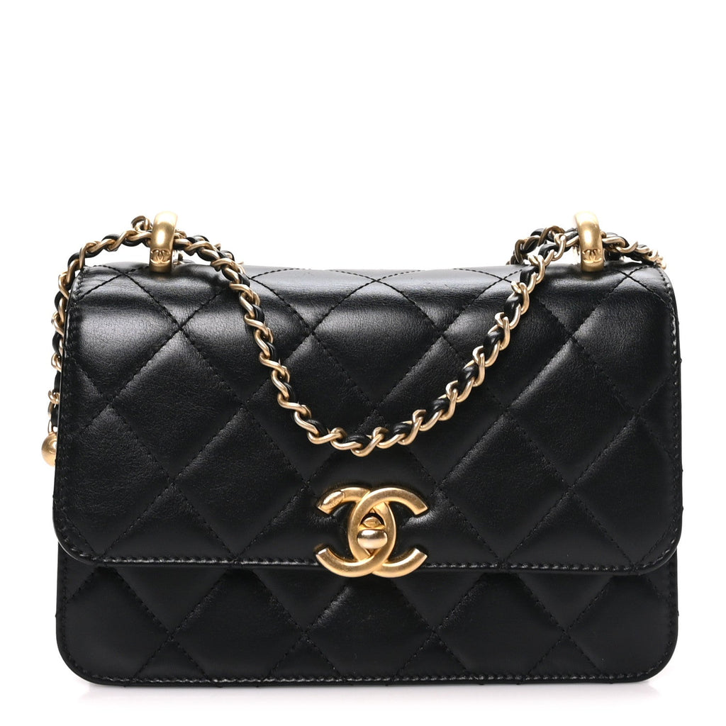 Calfskin Quilted Mini Perfect Fit Flap Black Black Black