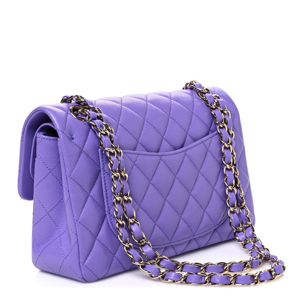 Caviar Quilted Small Double Flap Purple