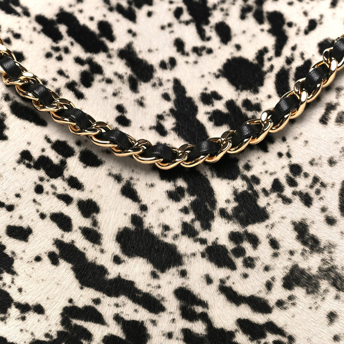 Lambskin Pony Hair Printed Clutch With Chain Black White