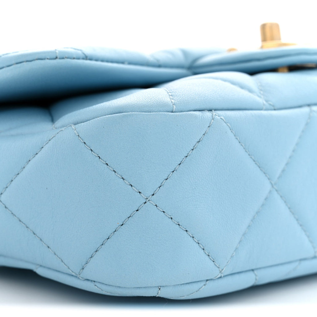Lambskin Quilted CC Chain Flap Light Blue