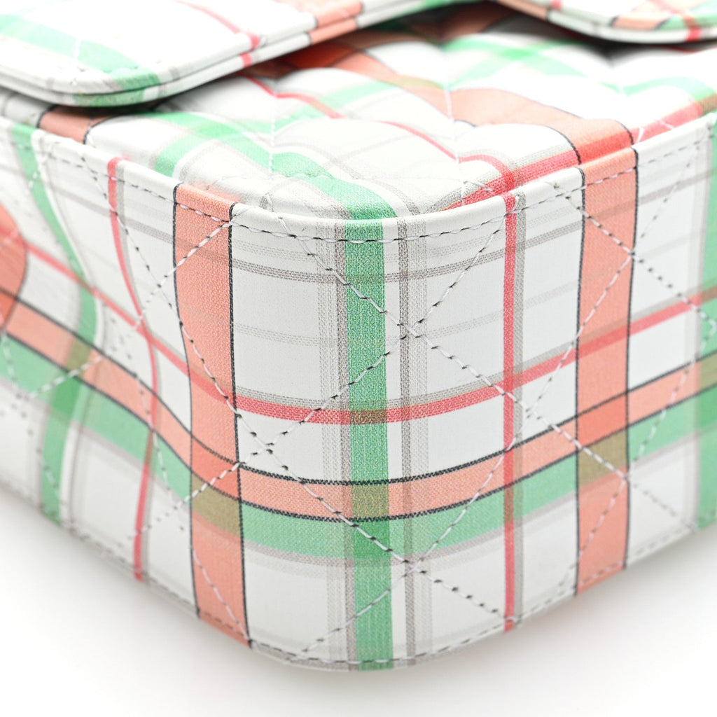Calfskin Quilted Plaid Printed Small Single Flap White Multicolor