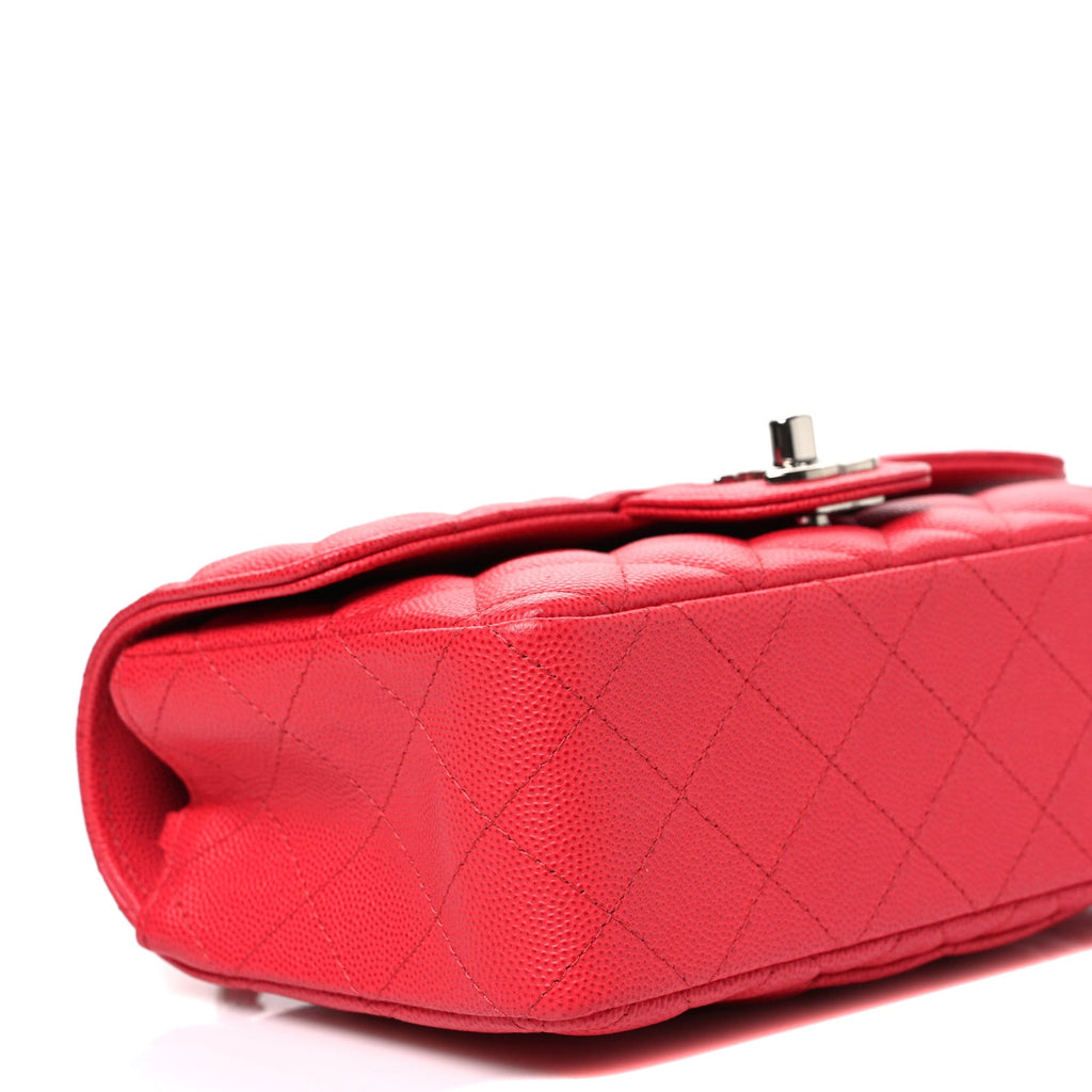Caviar Quilted Mini Rectangular Flap Light Red