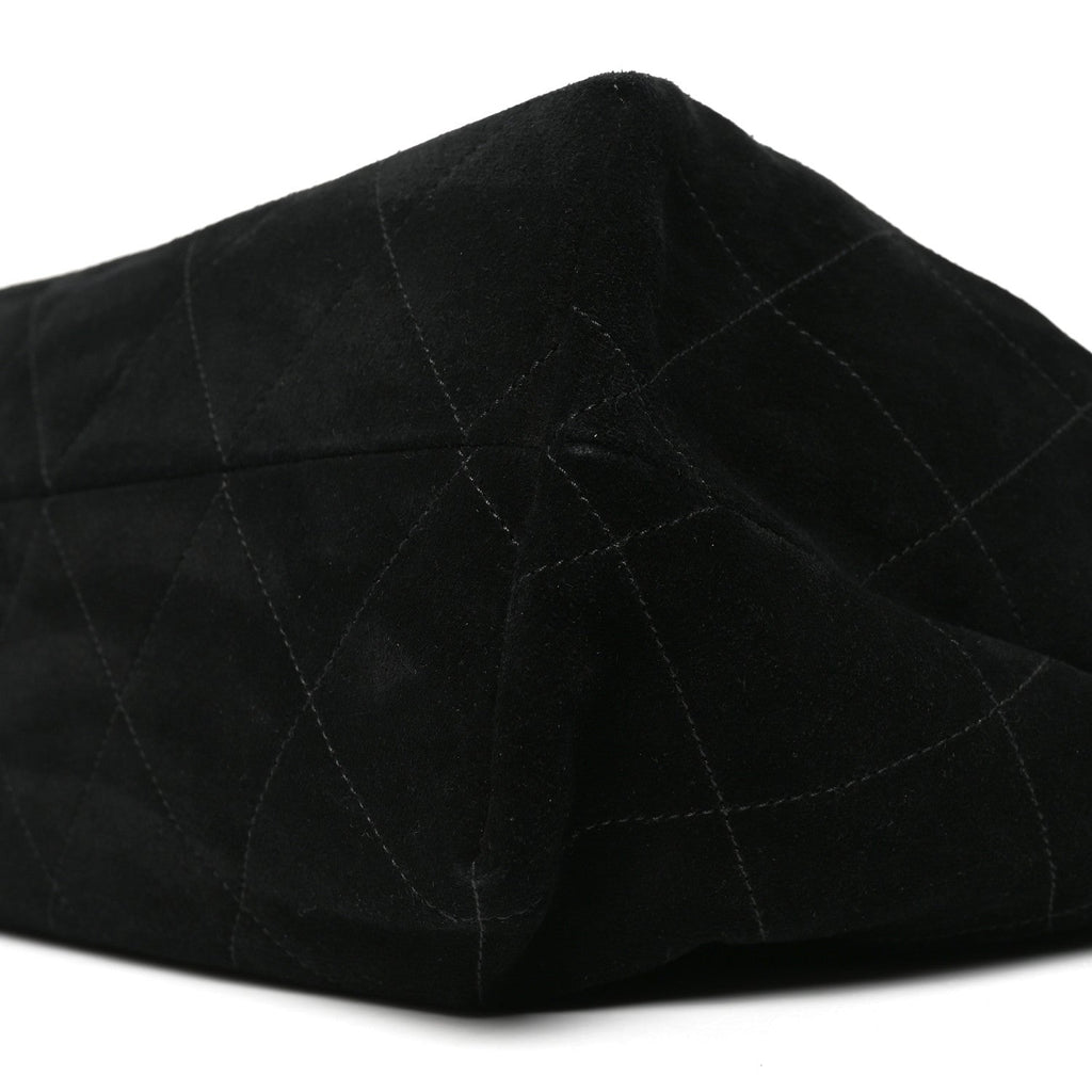 Suede Calfskin Lambskin Quilted Maxi Hobo Black