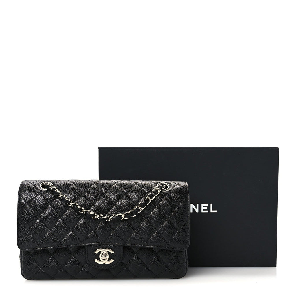 Caviar Quilted Medium Double Flap Black