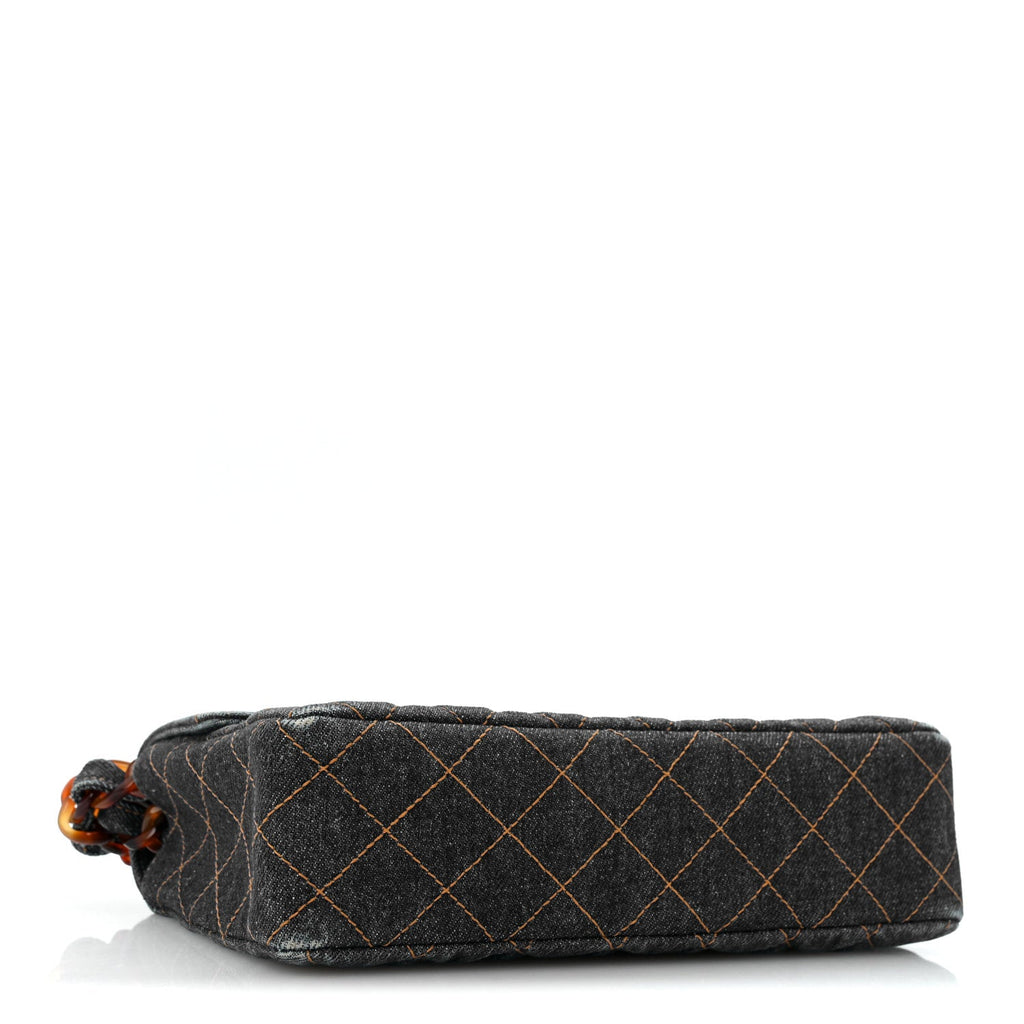 Denim Quilted Tortoise Single Flap Blue