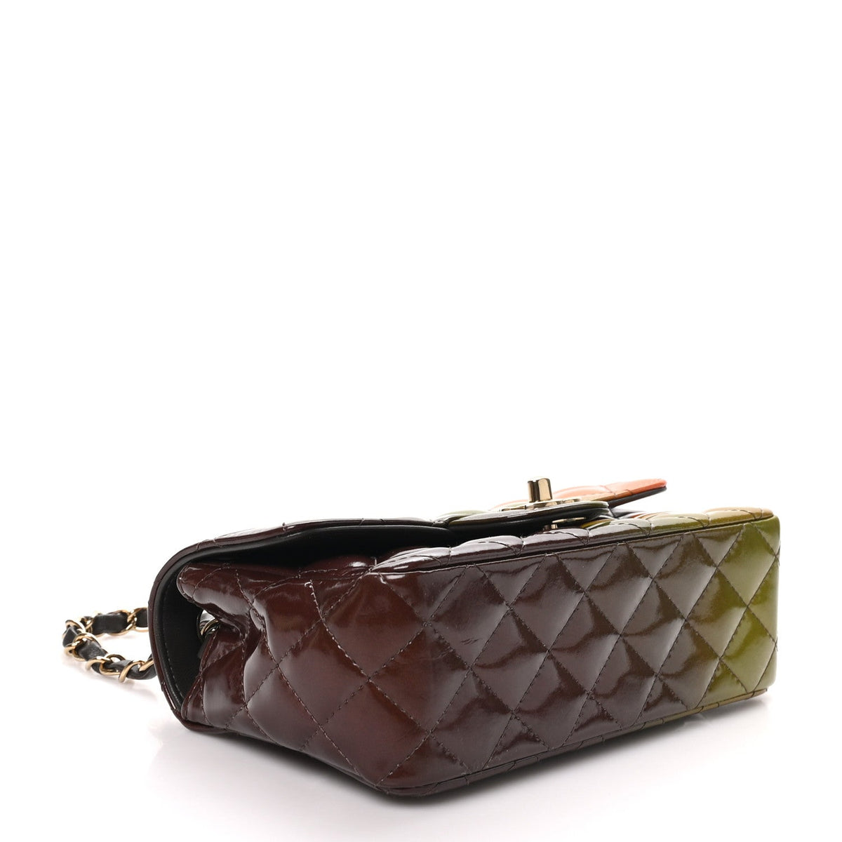 Shaded Patent Calfskin Quilted Mini Rectangular Flap Green Orange Dark Brown